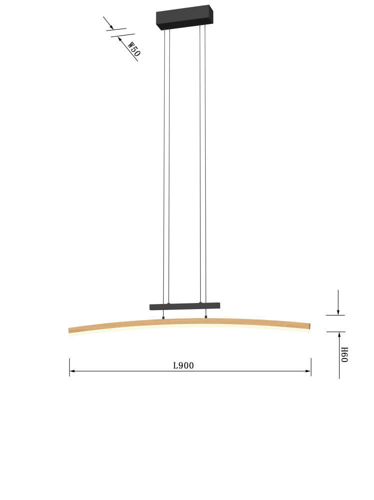 Lampa wisząca Bologna 1xLED/27W w kolorze czarnym z drewnianym akcentem. Ułożona poziomo, z prostokątnym, czarnym mocowaniem. Wymiary: długość 900 mm, wysokość 60 mm. Idealna do nowoczesnych wnętrz.