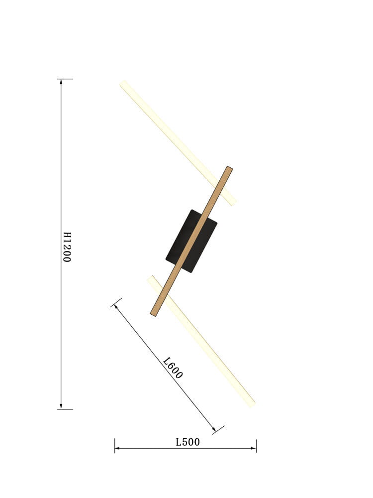 Czarna lampa sufitowa Rimini z trzema źródłami LED, o wymiarach 600 mm długości i 200 mm wysokości. Posiada minimalistyczny design z drewnianym akcentem, montowana na suficie. Idealna do nowoczesnych wnętrz.