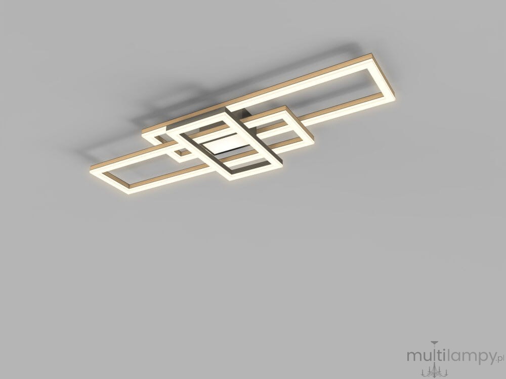 Lampa sufitowa Matera 4xLED/57W, czarna, o nowoczesnym, geometrycznym kształcie z przeszkleniami w kształcie prostokątów. Zawieszona na prostokątnej podstawie, idealna do nowoczesnych wnętrz.