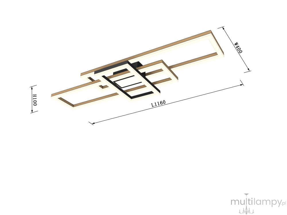 Lampa sufitowa Matera 4xLED/57W w kolorze czarnym, w kształcie geometrycznych ram, zawieszona pod kątem. Wymiary: długość 1160 mm, szerokość 400 mm, wysokość 100 mm. Idealna do nowoczesnych wnętrz.