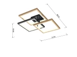 Czarna lampa sufitowa Matera z trzema źródłami LED o mocy 40W. Kwadratowy kształt z drewnianymi akcentami, wymiary 570x570x160 mm. Zamontowana na suficie, z minimalistycznym designem, idealna do nowoczesnych wnętrz.