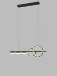 Lampa wisząca Messina z pięcioma źródłami światła LED, w kolorze czarnym. Konstrukcja składa się z prostokątnej podstawy oraz trzech okręgów, zawieszona na cienkich linkach. Minimalistyczny design, idealna do nowoczesnych wnętrz.