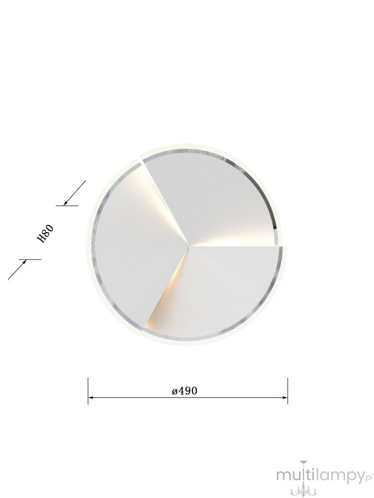 Lampa sufitowa Trapani D49 z chromowanym wykończeniem, średnica 490 mm, wysokość 80 mm. Oświetlenie LED o mocy 40W, z trójkątnym wzorem na kloszu, emitującym delikatne światło. Idealna do nowoczesnych wnętrz.