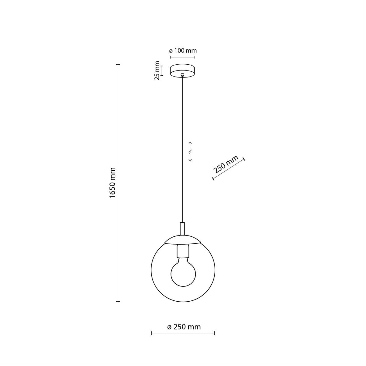 Lampa wisząca Esme D25 z oprawą w kolorze czarnym i transparentnym kloszem. Wymiary: średnica klosza 250 mm, długość zawieszenia 1650 mm. Działa na żarówkę E27. Prosta, nowoczesna forma w minimalistycznym stylu.