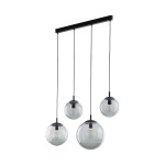 Lampa wisząca Esme z czterema szklanymi kulami na czarnym, metalowym stelażu. Wisi na długich przewodach, prezentując elegancki, nowoczesny design. Każda kula ma mocowanie E27, kolor czarny/grafitowy.
