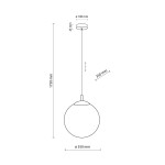 Lampa wisząca Esme D35 z czarnym metalowym uchwytem i białą, szklaną kulą o średnicy 350 mm. Długość zwisu wynosi 1750 mm, a mocowanie ma średnicę 100 mm. Idealna do nowoczesnych wnętrz.