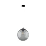 Lampa wisząca Esme D35 z czarnym/grafitowym wykończeniem. Okrągła, przezroczysta klosz z szarego szkła, zawieszona na cienkim przewodzie. E27, idealna do nowoczesnych wnętrz.