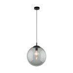 Lampa wisząca Esme D35 z jedną żarówką E27, w kolorze czarnym i grafitowym. Okrągła, przezroczysta klosz z ciemnego szkła, zawieszona na cienkim, czarnym przewodzie. Ujęcie z góry, pokazujące stylowy design i funkcjonalność oświetlenia.