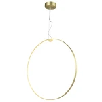 Lampa wisząca Acirculo D74 w kolorze złotym, o okrągłym kształcie, zawieszona na cienkim przewodzie. Posiada dwa źródła LED o mocy 50W. Montaż sufitowy, minimalistyczny design, idealna do nowoczesnych wnętrz.
