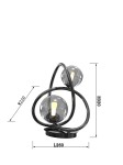 Lampa stołowa Nancy z dwoma żarówkami G9, w kolorze czarnym chromowanym z dymionymi kloszami. Produkt ma nowoczesny kształt z płynnie zakrzywionymi liniami. Wymiary: wysokość 320 mm, szerokość 220 mm, długość 260 mm, stojąca na okrągłej podstawie.