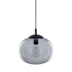 Lampa wisząca Vibe D30 z czarnym/grafitowym metalowym mocowaniem, szklanym kloszem w odcieniu grafitowym, z widoczną żarówką E27. Produkt zawieszony na cienkim kablu, ukazany z przodu w formie kulistej.