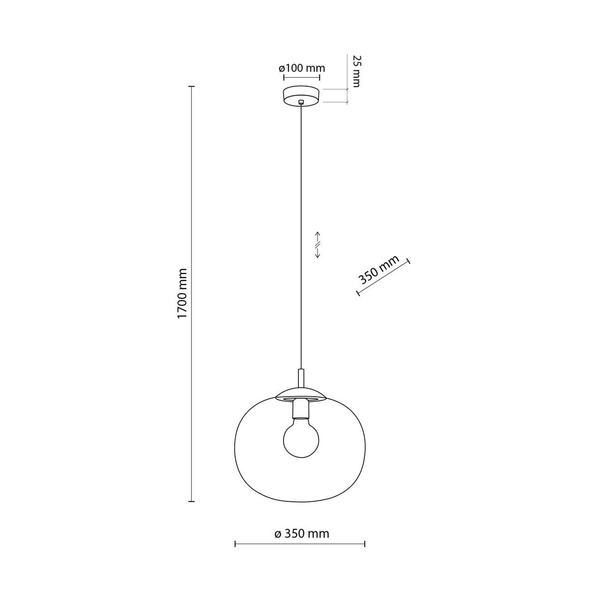 Lampa wisząca Vibe D35 w kolorze czarnym i grafitowym, z oprawą na żarówkę E27. Okrągły klosz o średnicy 350 mm, zawieszony na długości 1700 mm. Prosty, nowoczesny design, idealna do wnętrz.
