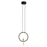 Lampa wisząca Amici w kolorze czarnym z mosiężnym akcentem. Okrągła forma z wbudowanym źródłem LED 7W, zawieszona na dwóch czarnych przewodach. Idealna do nowoczesnych wnętrz, zapewnia stylowe oświetlenie.