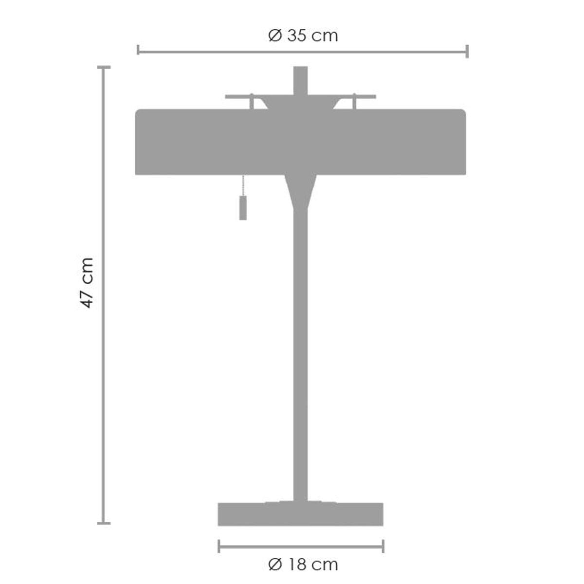 Lampa stołowa Artdeco 3xE14 w kolorze złotym szczotkowanym i czarnym. Stojąca, o wymiarach 47 cm wysokości i 35 cm średnicy klosza, z podstawą o średnicy 18 cm. Prosty, nowoczesny design z dekoracyjnym elementem na łańcuszku.