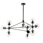 Lampa wisząca Astrifero z dziesięcioma oprawami E27, w czarnej metalowej konstrukcji z przezroczystymi kloszami. Ujęcie z góry, prezentujące nowoczesny design i geometryczny kształt. Idealna do wnętrz w stylu industrialnym.