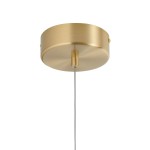 Lampa wisząca Beam 80 w kolorze złotym, z okrągłym, matowym kloszem. Posiada dwa źródła światła LED o mocy 8W i temperaturze barwowej 3000K. Zawieszona na cienkim, stalowym przewodzie.