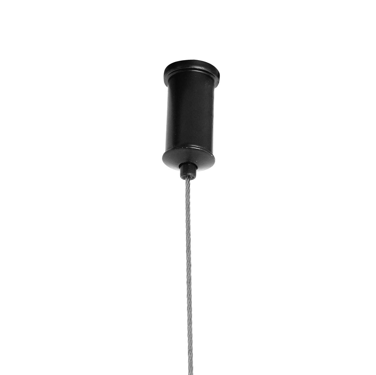 Czarna lampa wisząca Beam 80 z metalowym uchwytem i zawieszeniem. Zawiera przewód w stalowym oplocie, widoczny z góry. Idealna do nowoczesnych wnętrz, dostosowana do zastosowania z diodami LED.