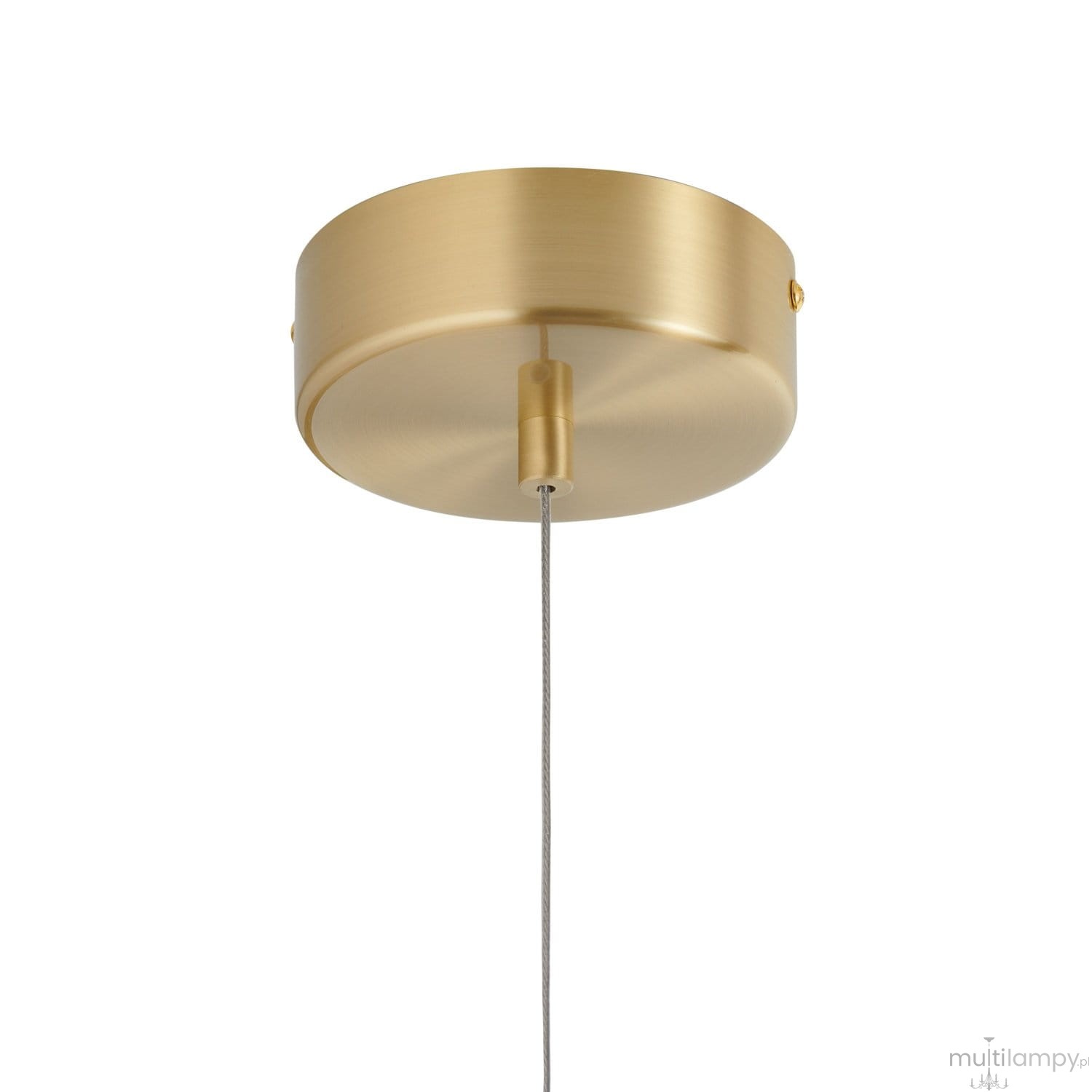 Lampa wisząca Beam 100 w kolorze złotym, z podwójnym źródłem światła LED 2x10W, o temperaturze barwowej 4000K. Ujęcie z dołu, pokazujące okrągłą, metalową podstawę i zwisający przewód. Prosta forma, idealna do nowoczesnych wnętrz.