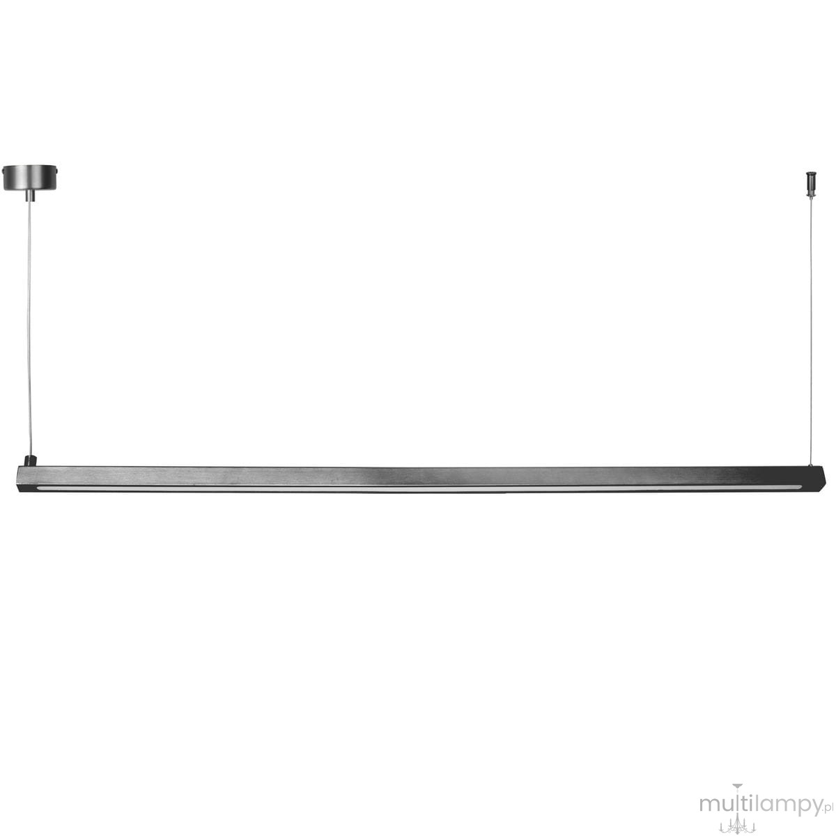 Lampa wisząca Beam 100 w kolorze tytanowym, długości około 100 cm. Posiada dwa źródła światła LED o mocy 10W i temperaturze barwowej 3000K. Montowana na suficie, z cienkimi przewodami. Prosty, nowoczesny design.