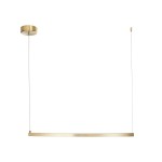 Lampa wisząca Beam 120 w kolorze złotym, z dwoma źródłami światła LED o mocy 13W i temperaturze barwowej 3000K. Produkt zawieszony na cienkich linkach, o prostokątnym kształcie, z okrągłym mocowaniem sufitowym.