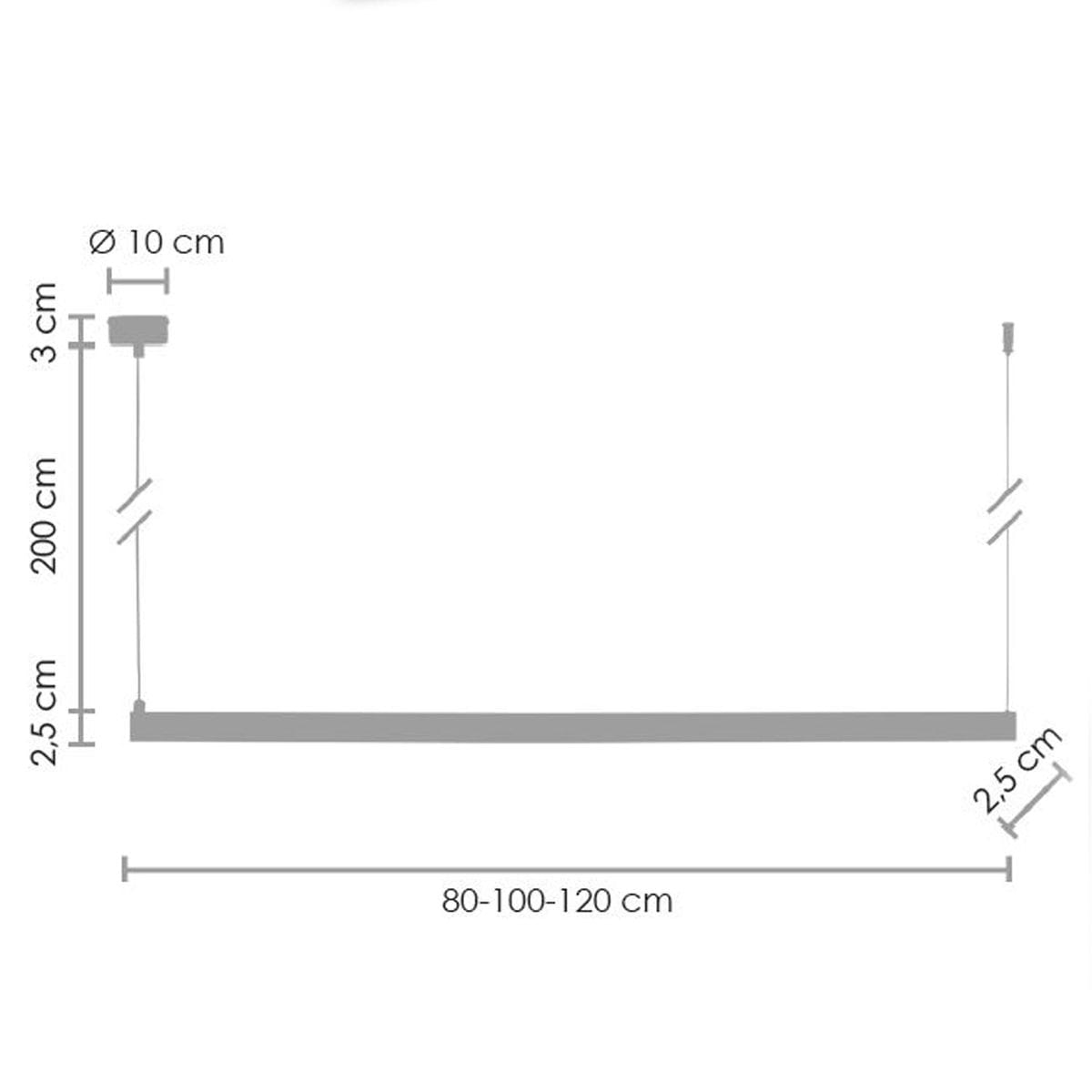 Lampa wisząca Beam 120, złota, z dwoma źródłami LED 13W, 3000K. Prosta, prostokątna forma o wymiarach 80-120 cm długości, zwisająca na regulowanych linkach. Średnica mocowania 10 cm, grubość 3 cm. Idealna do nowoczesnych wnętrz.