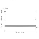 Lampa wisząca Beam 120, złota, z dwoma źródłami LED 13W, 3000K. Prosta, prostokątna forma o wymiarach 80-120 cm długości, zwisająca na regulowanych linkach. Średnica mocowania 10 cm, grubość 3 cm. Idealna do nowoczesnych wnętrz.
