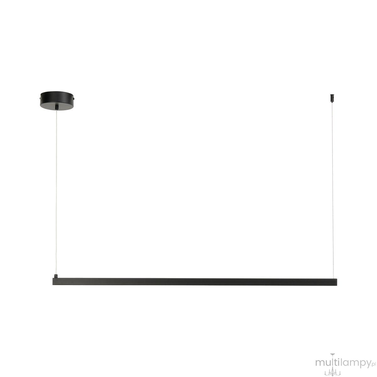 Lampa wisząca Beam 120 w kolorze czarnym, o długości 120 cm, z dwiema diodami LED 13W o ciepłej barwie światła 3000K. Posiada prostokątną, minimalistyczną formę, zawieszona na cienkich linkach. Idealna do nowoczesnych wnętrz.