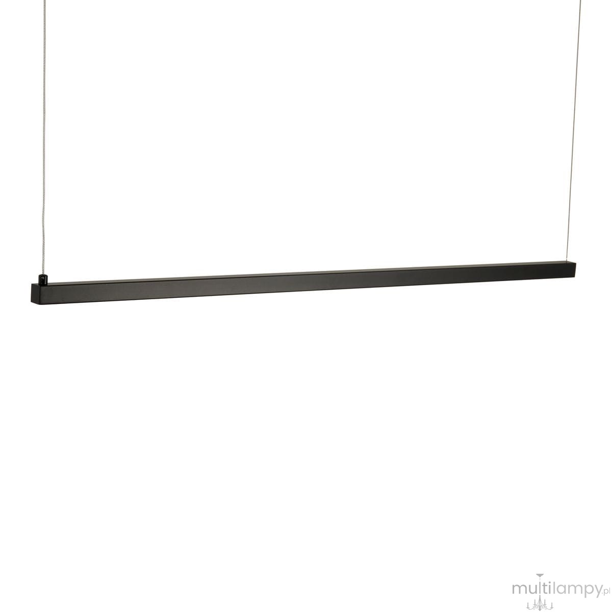 Lampa wisząca Beam 120 w kolorze czarnym, o długości 120 cm, z dwoma źródłami światła LED 13W, 3000K. Prosty, minimalistyczny design, zawieszona na cienkich żyłkach, idealna do nowoczesnych wnętrz.