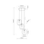 Lampa wisząca Elio z trzema kloszami w kształcie owalnym, czarna z multikolorowymi detalami. Wymiary: średnica kloszy 20 cm, wysokość 45 cm, długość całkowita 110 cm. Montaż sufitowy, wiszący. Idealna do nowoczesnych wnętrz.