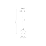 Lampa wisząca Cadix D14 w kolorze złotym, z oprawą na jedną żarówkę G9. Kształt okrągły o średnicy 140 mm, zawieszona na cienkim przewodzie o długości 1500 mm, z metalowym mocowaniem o średnicy 80 mm.