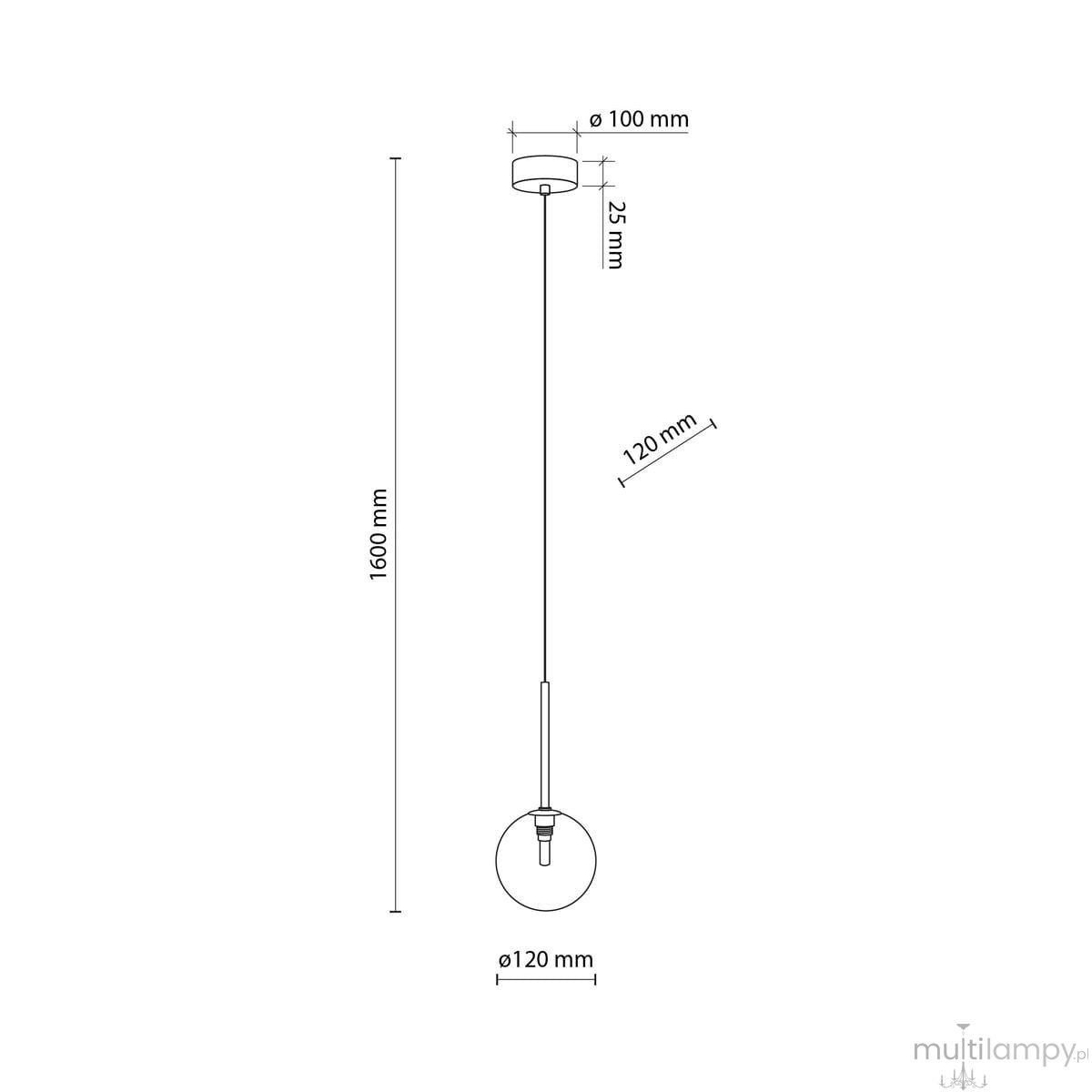 Lampa wisząca Nilos 1xG9 w kolorze czarnym z transparentnym kloszem. Produkt zawieszony na cienkim przewodzie, o długości 1600 mm. Klosz ma średnicę 120 mm, a mocowanie sufitowe o średnicy 100 mm. Prosty, nowoczesny design.