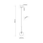 Lampa wisząca Nilos 1xG9 w kolorze czarnym z transparentnym kloszem. Produkt zawieszony na cienkim przewodzie, o długości 1600 mm. Klosz ma średnicę 120 mm, a mocowanie sufitowe o średnicy 100 mm. Prosty, nowoczesny design.