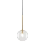 Lampa wisząca Nilos 1xG9 w kolorze czarnym i transparentnym, z okrągłym kloszem ze szkła, umieszczona na złotej podstawie. Oświetlenie zwisające z cienkiego, czarnego kabla. Przeznaczona do nowoczesnych wnętrz.