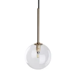 Lampa wisząca Nilos 1xG9 w kolorze czarnym i transparentnym, z okrągłym, szklanym kloszem i metalowym uchwytem w kolorze złotym. Produkt zawieszony na czarnym przewodzie, z widocznym źródłem światła wewnątrz klosza.