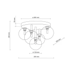 Lampa sufitowa Nilos 5xG9 w kolorze czarnym i transparentnym. Okrągła podstawa o średnicy 285 mm, pięć szklanych kloszy o średnicy 120 mm, zawieszona na wysokości 250 mm. Prosty, nowoczesny design.