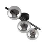 Lampa sufitowa Estera 3xG9 w kolorze czarnym i grafitowym. Składa się z trzech szklanych kul o lustrzanej powierzchni, zamontowanych na prostym, czarnym ramieniu. Ujęcie z góry, ukazujące detale konstrukcji.