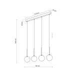 Lampa wisząca Martin 4xG9 w kolorze czarnym, składająca się z czterech kulistych kloszy zawieszonych na cienkich linkach. Wymiary: szerokość 1150 mm, długość 780 mm, wysokość 1400 mm. Prosty, nowoczesny design.