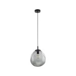 Lampa wisząca Sol D25 z czarnym metalowym stelażem i grafitowym, przezroczystym kloszem w kształcie kuli. Zawieszona na czarnym przewodzie, z widoczną żarówką E27. Prosta forma, idealna do nowoczesnych wnętrz.