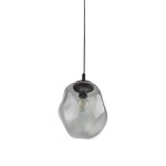 Lampa wisząca Sol D25 w kolorze czarnym i grafitowym, z jednym źródłem światła E27. Szklany klosz o organicznym kształcie, zawieszony na cienkim czarnym przewodzie, z metalowym mocowaniem.