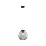 Lampa wisząca Sol D25 z pojedynczym źródłem światła E27, w kolorze czarnym i grafitowym. Szklany klosz o organicznym kształcie, zawieszony na długim przewodzie, montowany do sufitu. Prosta konstrukcja, idealna do nowoczesnych wnętrz.