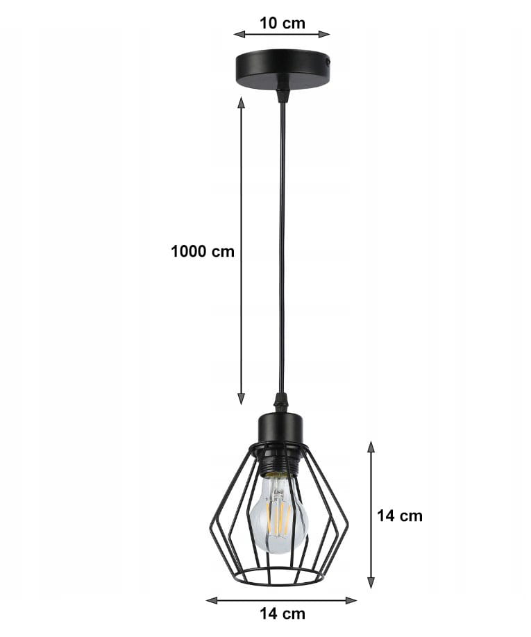 Czarna lampa wisząca Otto z oprawą na żarówkę E27, o wymiarach 14 cm średnicy i 14 cm wysokości. Metalowa konstrukcja z siatki, zawieszona na przewodzie o długości 100 cm. Prosta, nowoczesna forma, idealna do minimalistycznych wnętrz.