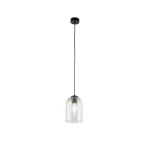 Lampa wisząca Molly 1xE27 w kolorze czarnym i zielonym, z przezroczystym kloszem w kształcie dzwonu, zawieszona na cienkim czarnym przewodzie. Klosz eksponuje żarówkę, tworząc nowoczesny efekt świetlny.