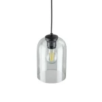 Lampa wisząca Molly w kolorze czarnym i zielonym z kloszem w kształcie szklanej kopuły. E27, zawiera żarówkę z widocznymi żarnikami. Produkt zawieszony na czarnym kablu, prezentowany z góry.