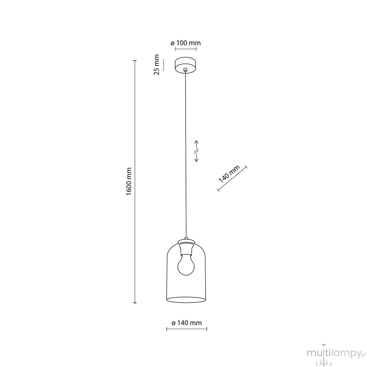 Lampa wisząca Molly z oprawą w kolorze czarnym i żółtym, z pojedynczym gniazdem E27. Wymiary: długość 1600 mm, średnica klosza 140 mm, średnica podsufitki 100 mm, wysokość 25 mm. Prosty design, idealna do nowoczesnych wnętrz.