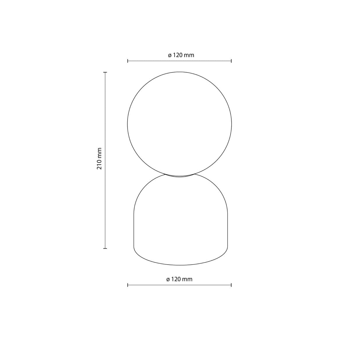 Lampka stołowa Miki w kolorze czarnym i białym, z okrągłą głowicą o średnicy 120 mm i dolną podstawą o wymiarach 120 mm x 210 mm. Prosta forma, stojąca, idealna do nowoczesnych wnętrz.