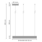Lampa wisząca Circle D100 w kolorze niklowym, z pilotem. Wymiary: szerokość 40-120 cm, wysokość 200 cm. Prosty, nowoczesny design z okrągłym elementem o średnicy 16 cm. Montaż na trzech kablach, idealna do nowoczesnych wnętrz.