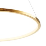Lampa wisząca Circle Slim D60 z złotym, okrągłym metalowym pierścieniem i zintegrowanym źródłem światła LED 19W. Ujęcie z boku, ukazujące gładką powierzchnię oraz delikatne zawieszenie na cienkich linkach. Tło białe.