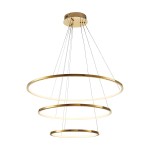Lampa wisząca Circle Slim 40+60+80 z trzema złotymi okręgami o różnej średnicy, zawieszona na cienkich żyłkach. Wbudowane źródło światła LED o mocy 53W. Prosty design, idealna do nowoczesnych wnętrz.