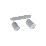 Livia lampa sufitowa (spot) w kolorze szarym z dwoma ruchomymi reflektorami GU10. Montaż na suficie, prosta, minimalistyczna konstrukcja z metalowym uchwytem. Reflektory w cylindrycznym kształcie, skierowane w różne strony.