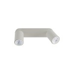 Beżowa lampa sufitowa Livia z dwoma spotami na żarówki GU10, o prostym, minimalistycznym kształcie. Ujęcie frontalne, z widocznymi okrągłymi kloszami. Lampa zamontowana na płaskiej podstawie, idealna do nowoczesnych wnętrz.